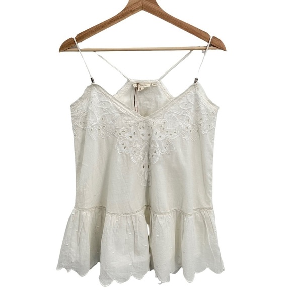ANTHROPOLOGIE LETMEBE Embroidered Eyelet Lace Trim Cami Peplum Top White Size 2 - Picture 7 of 9